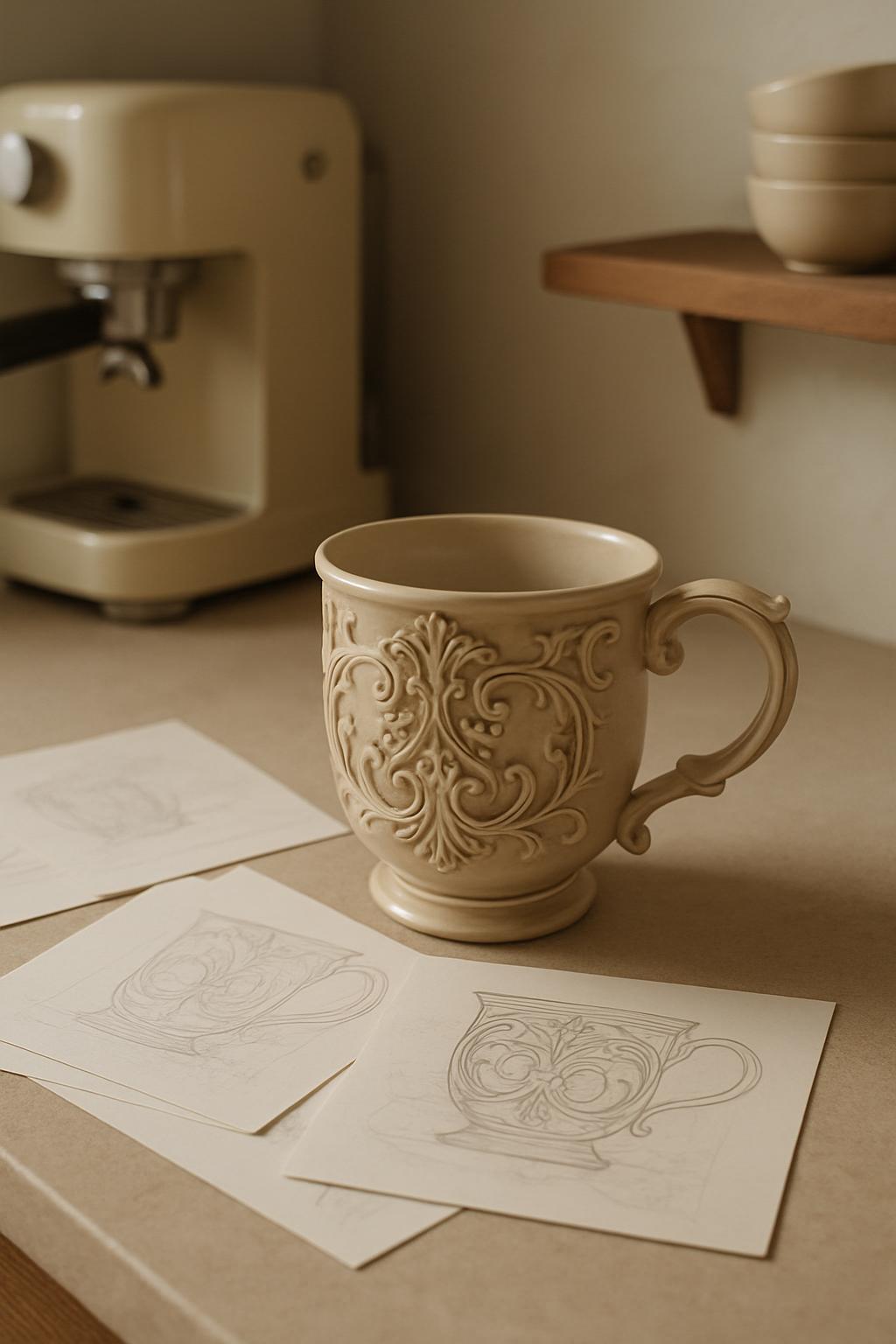 Afficher ce texte alternatif lorsque l'image est indisponible. Texte alternatif : Image d'une tasse beige ornée de fleurs ...