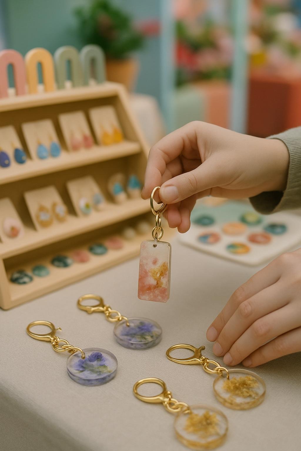 keychain handicraft gold handmade craft flowers.